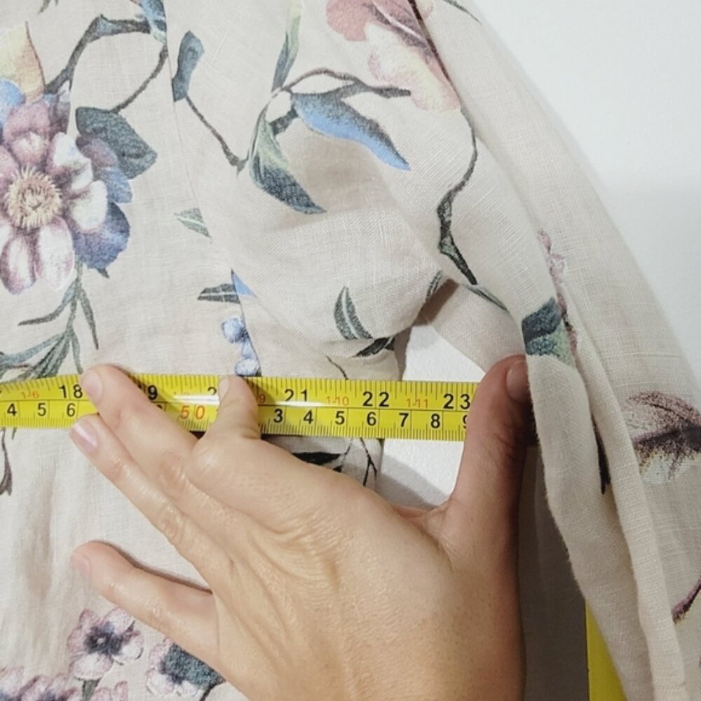 Bellambra Floral 100% Linen Open Cardigan Italy Lightweight Adjustable Sides L - Picture 8 of 10